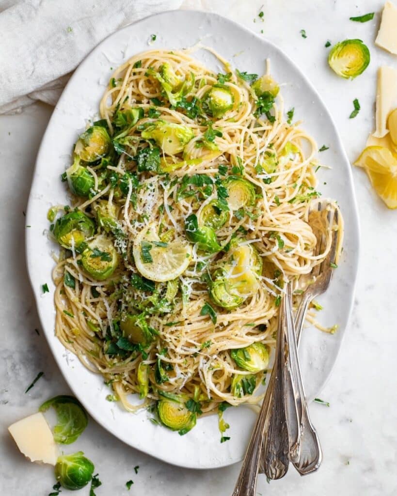 Lemon Parmesan Brussels Sprout Pasta Recipe