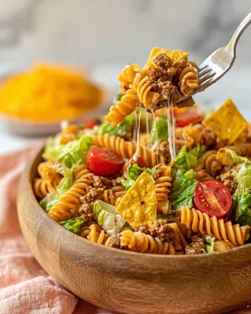Family Taco Pasta Salad with Ground Beef Recipe