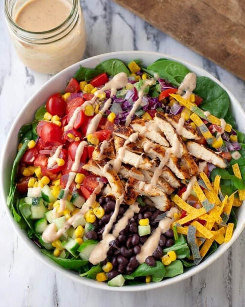 Spicy Southwest Salad with Grilled Chicken and Creamy Salsa Dressing Recipe