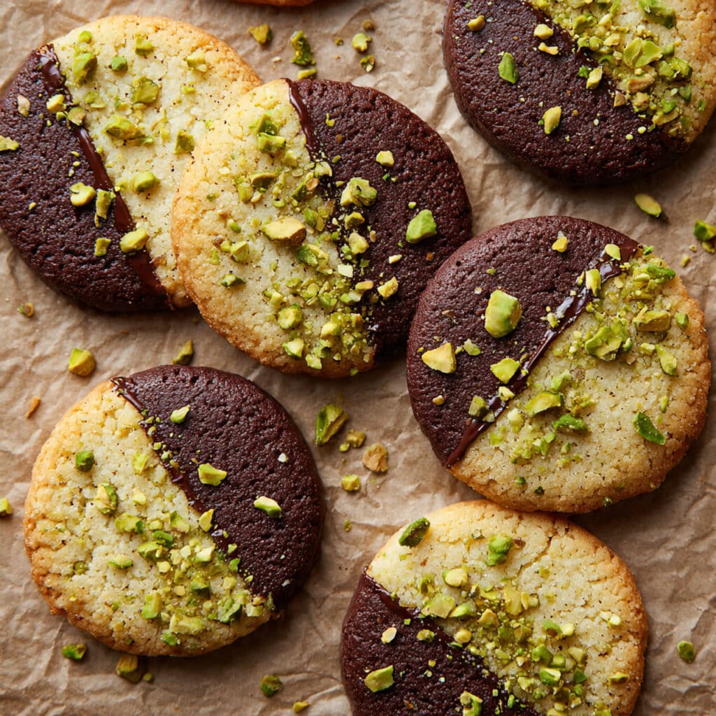 Pistachio Shortbread Cookies with Dark Chocolate Recipe