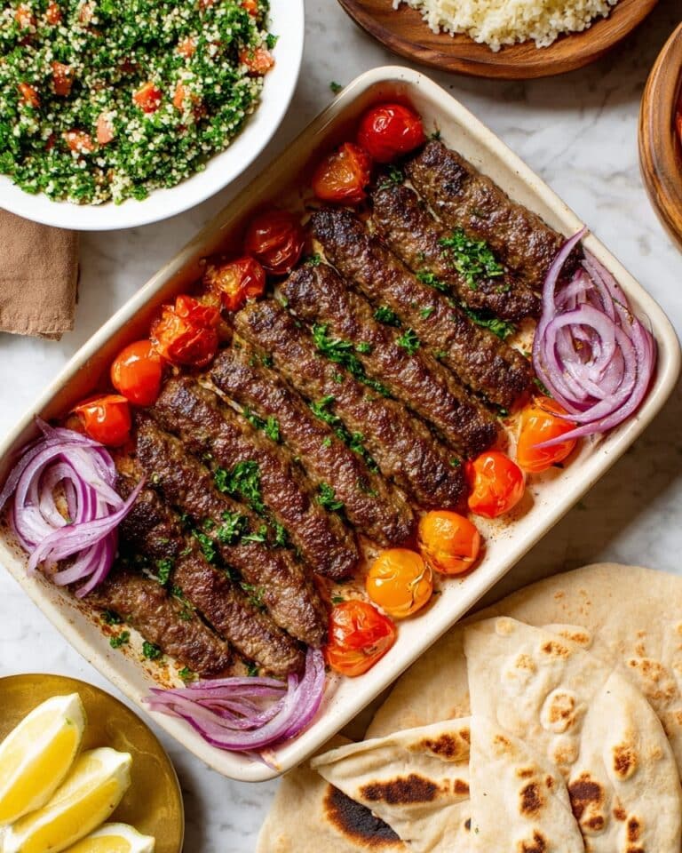 Sheet Pan Beef Kebabs with Flatbreads and Fresh Toppings Recipe