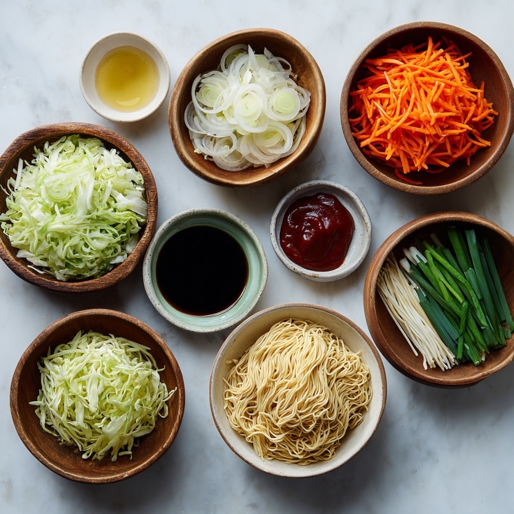 A round black bowl filled with stir-fried noodles showing three main layers: the bottom layer is light brown curly noodles, the middle layer consists of bright orange carrot sticks and pale green, slightly cooked cabbage pieces, and the top layer is garnished with chopped green onions and white sesame seeds scattered across. The bowl is placed on a dark surface with a pair of wooden chopsticks resting on the right side. photo taken with an iphone --ar 4:5 --v 7