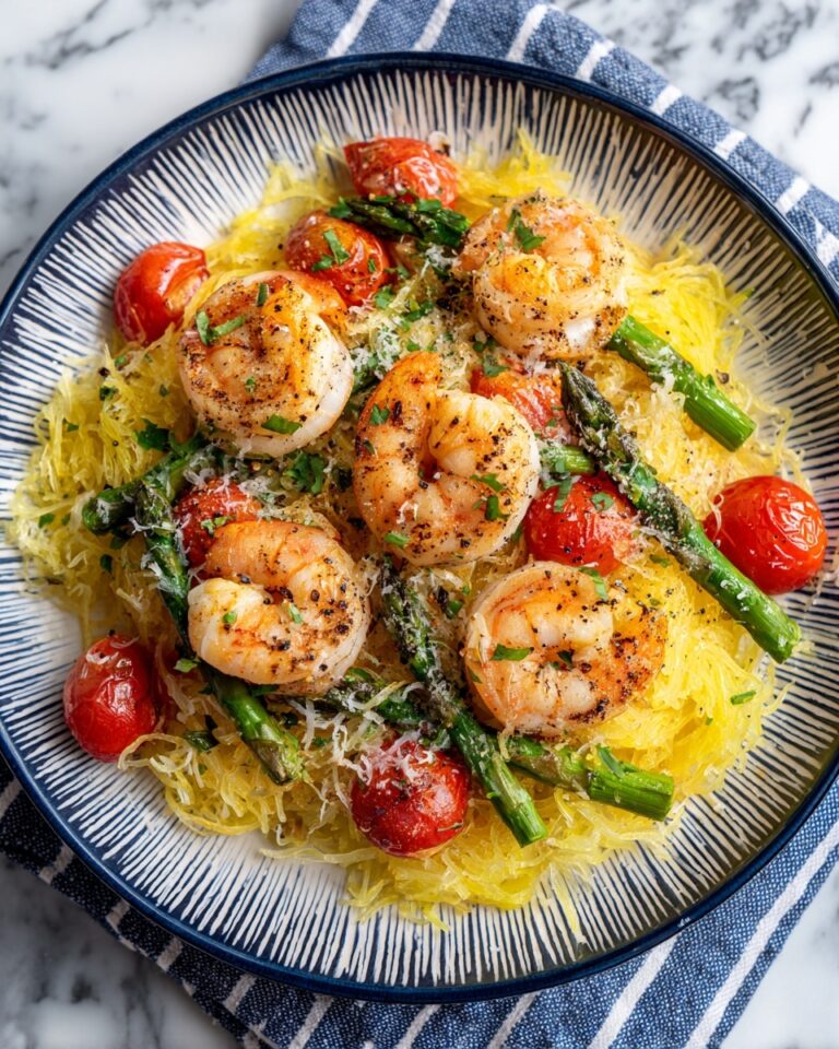 Pesto Spaghetti Squash with Grilled Shrimp and Asparagus Recipe