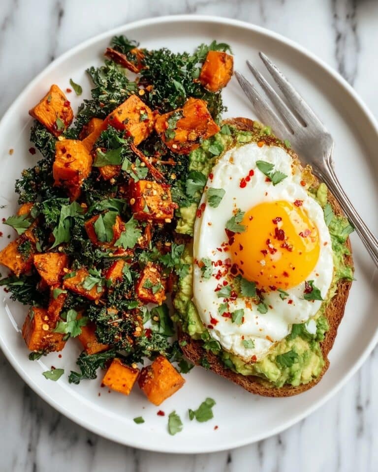 Skillet Sweet Potato Kale Hash with Eggs and Avocado Recipe