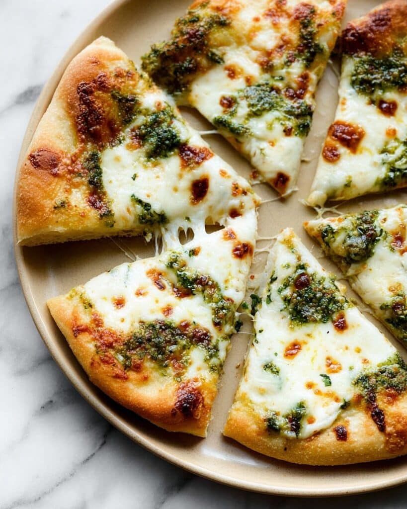 Pesto Pizza with Homemade Dough and Fresh Basil Recipe