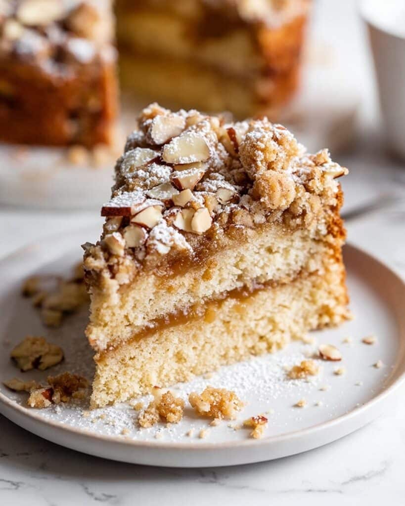Moist Vegan Almond Coffee Cake with Cream Cheese Filling Recipe