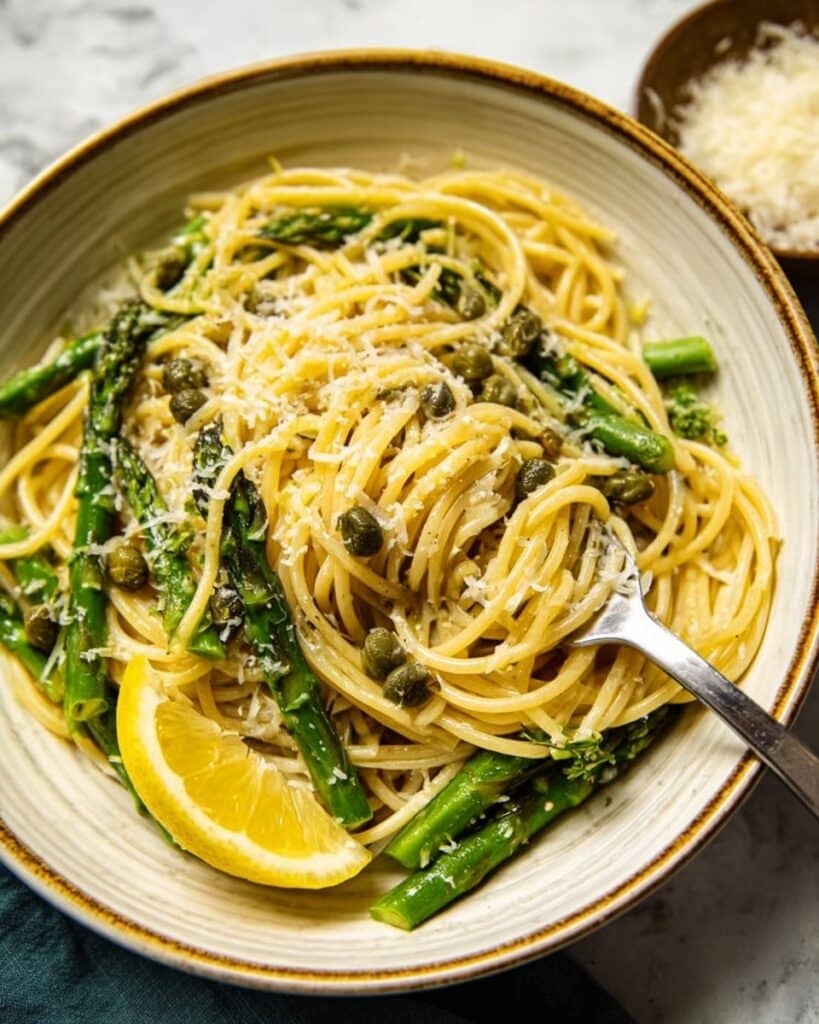 Lemon Garlic Pasta with Broccoli and Asparagus Recipe