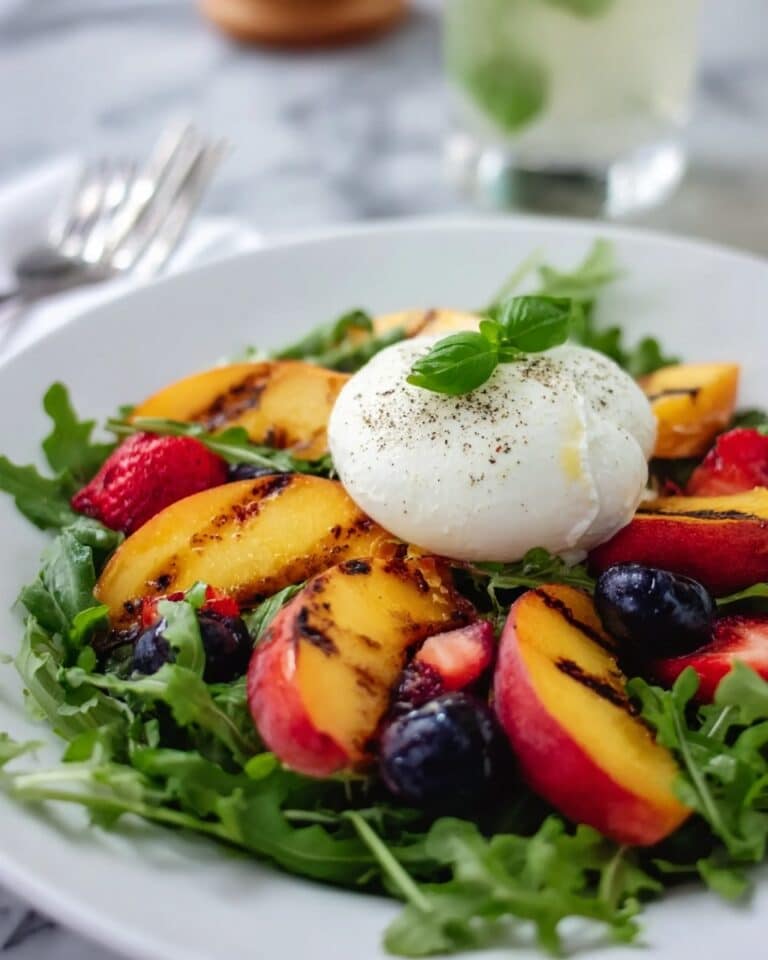 Grilled Summer Fruit Salad with Burrata and Balsamic Glaze Recipe