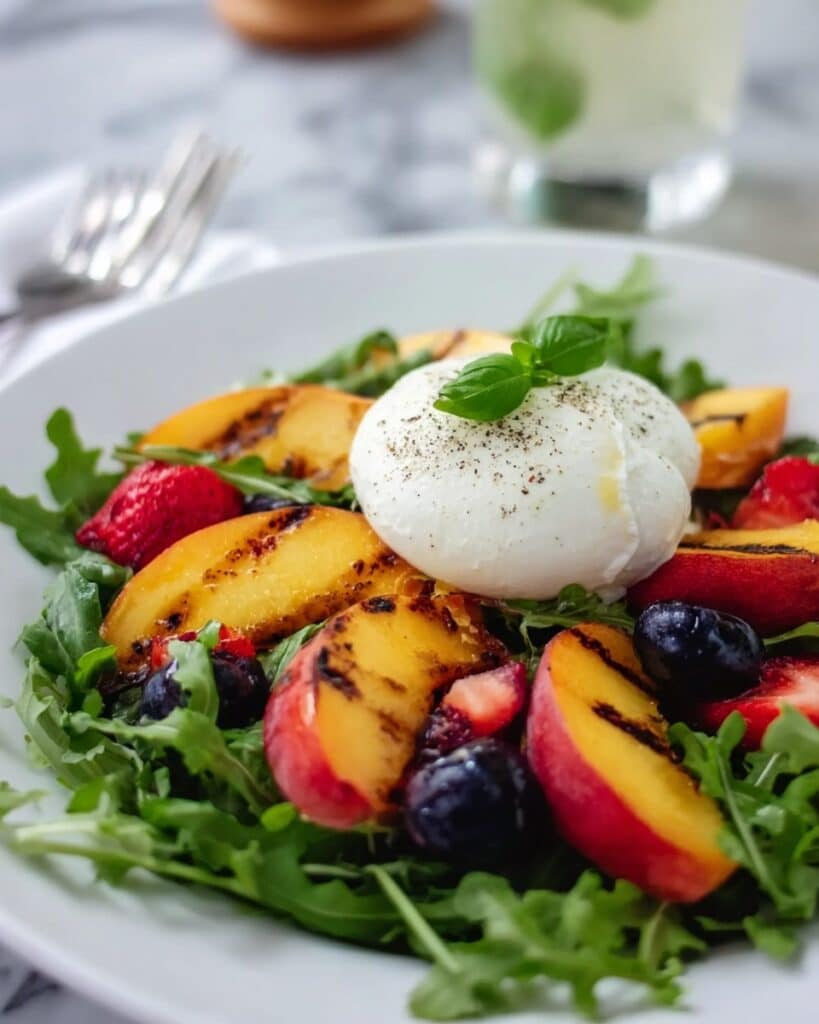 Grilled Summer Fruit Salad with Burrata and Balsamic Glaze Recipe
