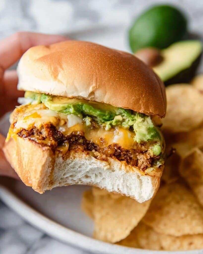 Spicy Mexican Chicken Burgers with Avocado and Tortilla Chips Recipe