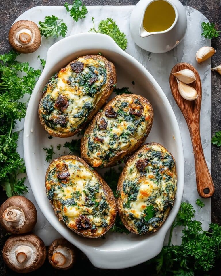 Mushroom and Spinach Stuffed Baked Potatoes (Vegan & Whole30) Recipe