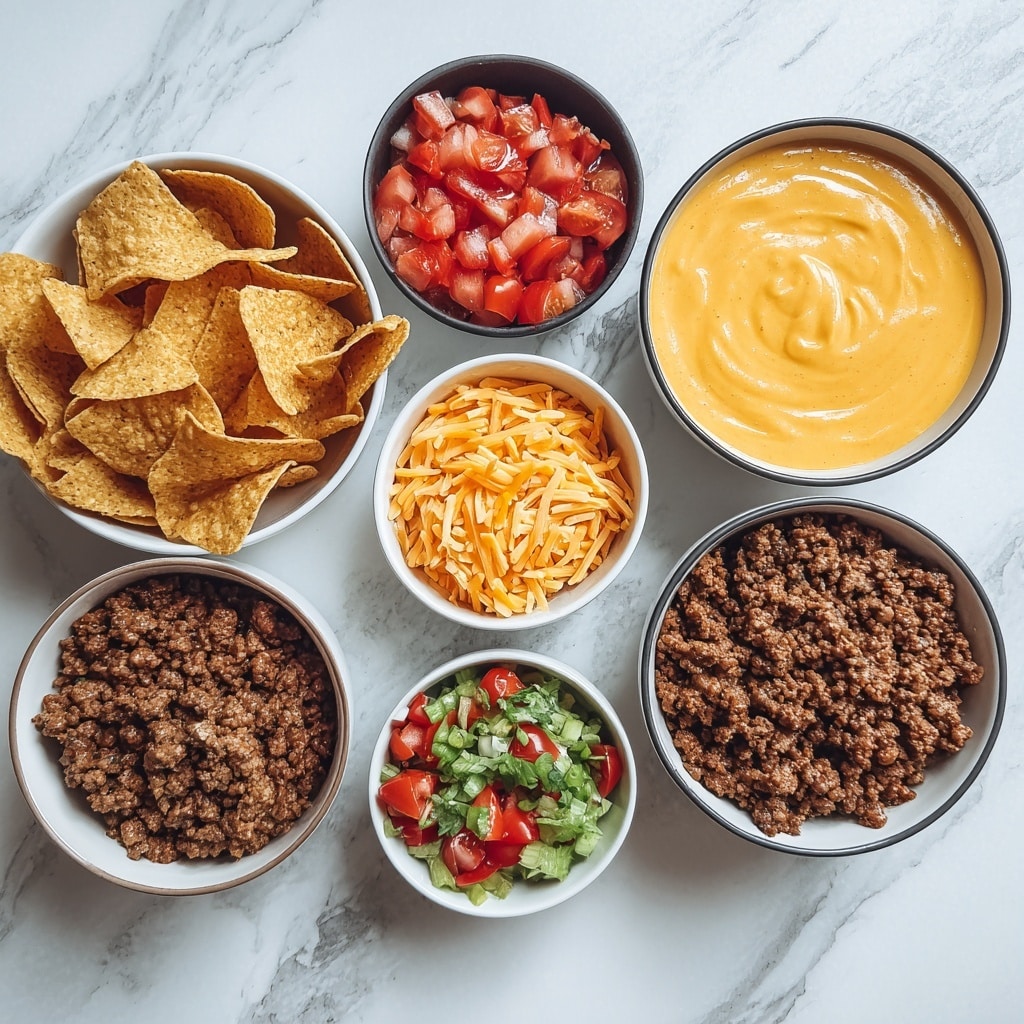 The image shows a white pan with three distinct layers of food inside. On the left side, there is a smooth, thick yellow sauce that looks creamy in texture. Next to it in the middle, there is a bright red layer made of small, diced tomatoes with some green bits mixed in. On the right side, there is a layer of cooked ground meat, with a crumbly texture and brown color. The pan rests on a white marbled surface and a silver spoon is partly visible on the right edge. photo taken with an iphone --ar 4:5 --v 7