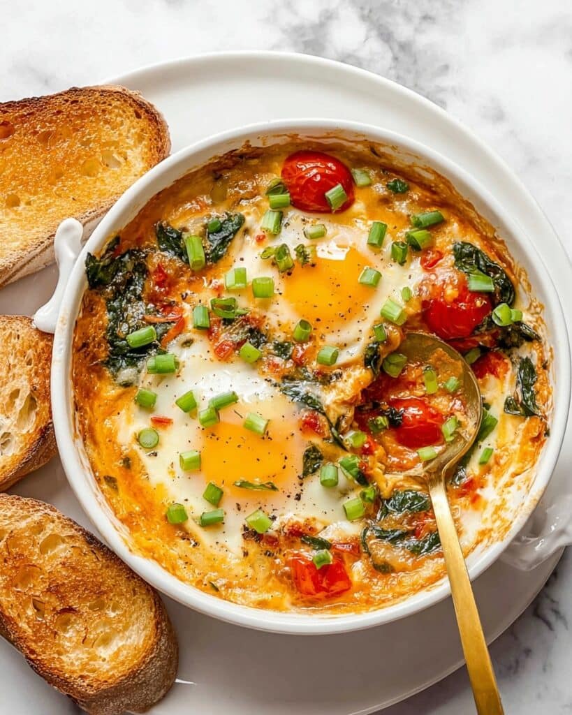 Baked Feta Eggs with Roasted Vegetables Recipe