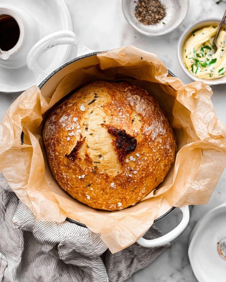 Roasted Garlic No-Knead Bread with Basil Butter Recipe