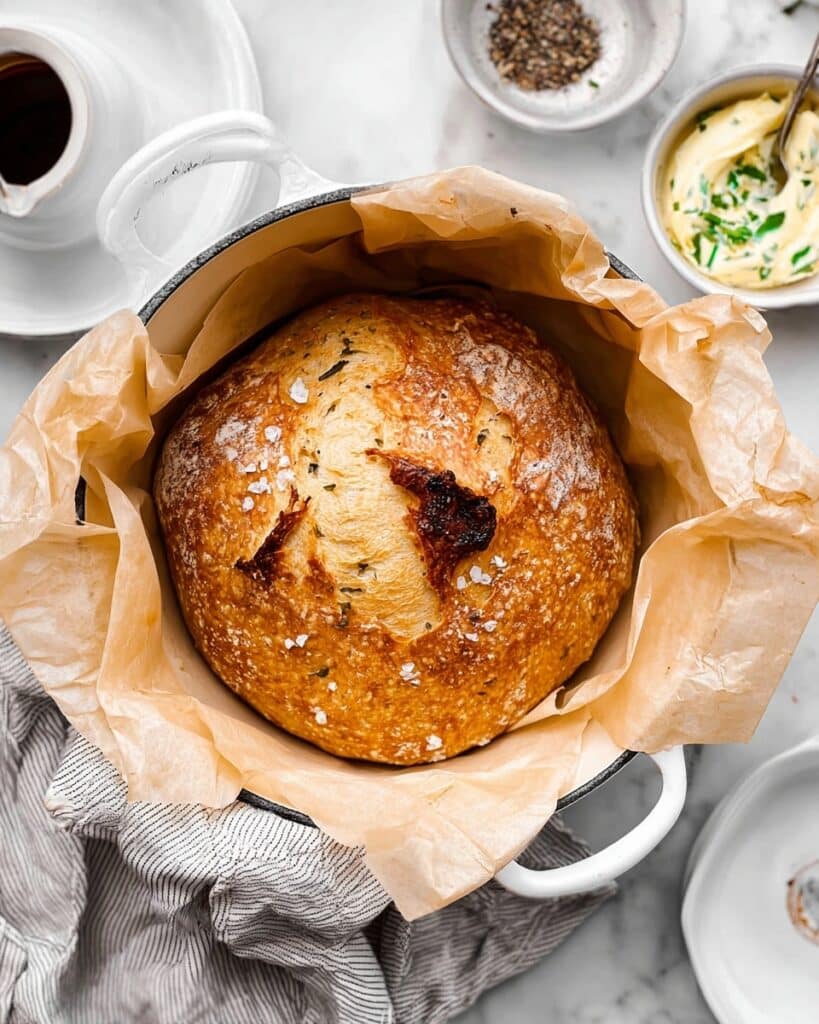 Roasted Garlic No-Knead Bread with Basil Butter Recipe