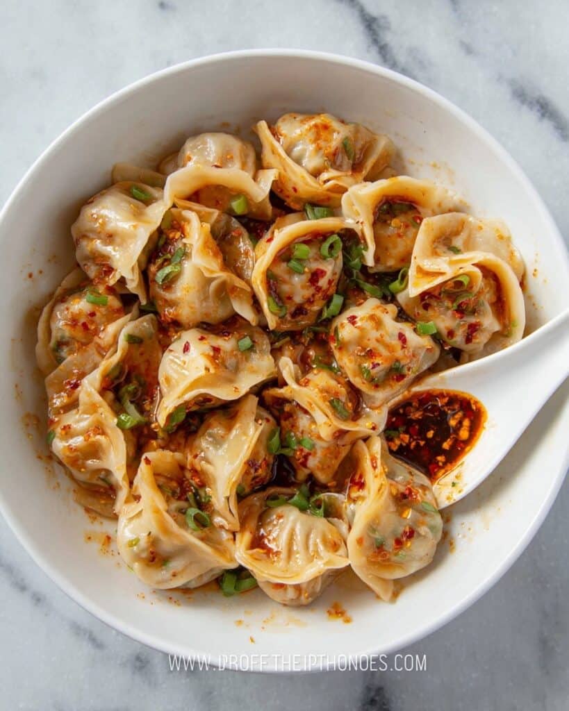 Tofu and Chive Wontons in Chili Broth Recipe